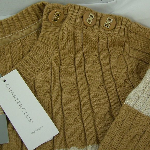 Charter Club Tan & Ivory Stripe Sweater - Picture 5 of 7